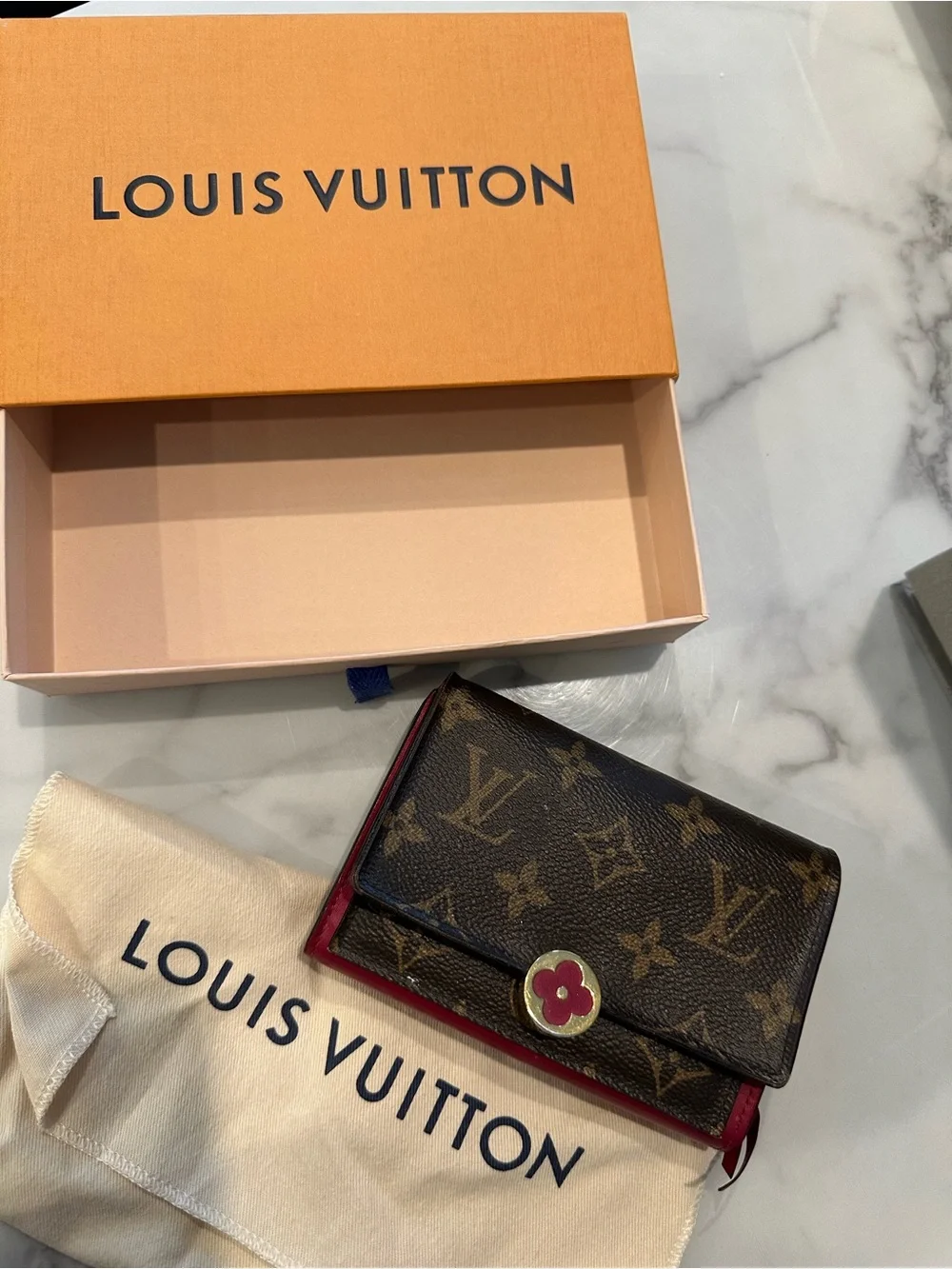 Louis Vuitton Monogram Compact Wallet with Pink Trim